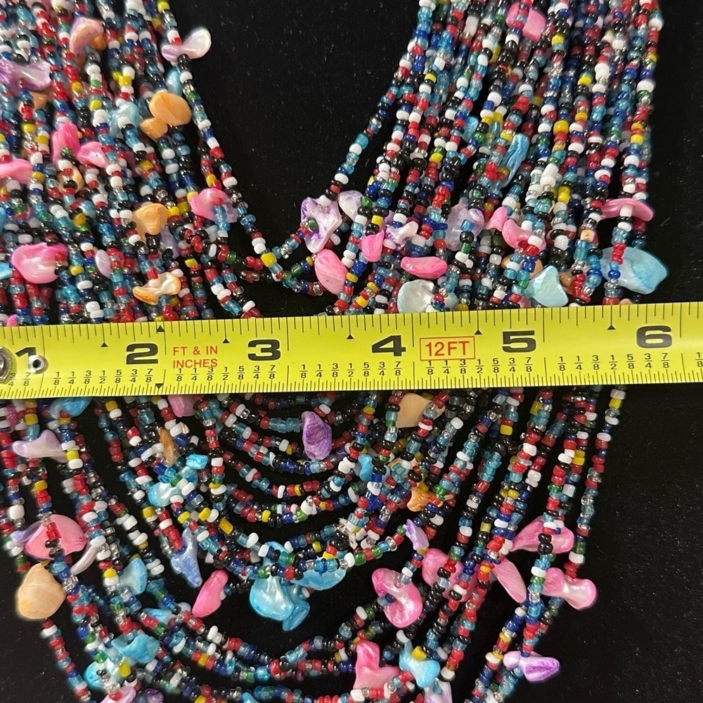 Multi-strand Shells & Seed Beads Multicolored Bib Necklace Layered Bright Pastel - Picture 12 of 15